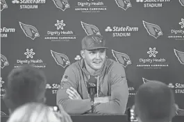  ?? MEGAN MENDOZA/THE REPUBLIC ?? Tight end Trey McBride speaks to the media during a news conference at the Arizona Cardinals Dignity Health Training Center.