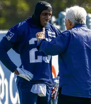  ?? MATTHEW J. LEE/GLOBE STAFF ?? After his Wednesday trade from the Chargers, cornerback J.C. Jackson is back in the employ of Robert Kraft and the Patriots.