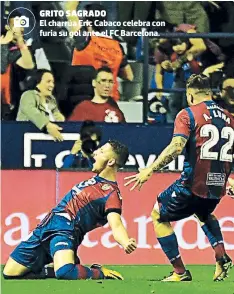  ??  ?? El Charrúa Eric CABACO Celebra Con furia su gol Ante el FC Darcelona.