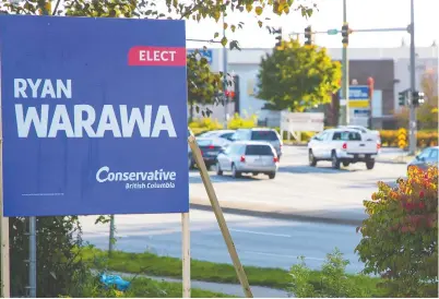  ?? FRaNCIS GEORGIAN ?? Ryan Warawa, who is running for the Conservati­ves in Langley East, is one of just 19 candidates on the party's slate. The Liberals are concerned Tory candidates could split the vote in 14 ridings they held prior to the election, leading to an NDP majority.