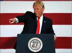  ?? AP PHOTO BY JEFF ROBERSON ?? President Donald Trump gestures while speaking about tax reform Wednesday at the Loren Cook Company in Springfiel­d, Mo.