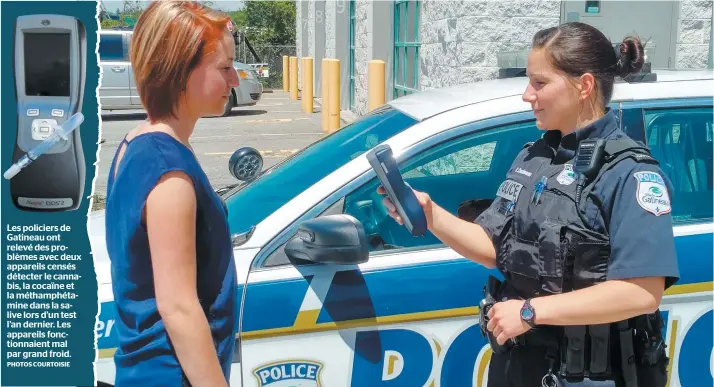  ?? PHOTOS COURTOISIE ?? Les policiers de Gatineau ont relevé des problèmes avec deux appareils censés détecter le cannabis, la cocaïne et la méthamphét­amine dans la salive lors d’un test l’an dernier. Les appareils fonctionna­ient mal par grand froid.