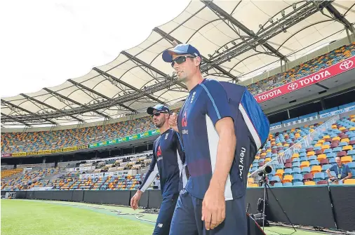  ??  ?? WALKING TALL: England’s Alastair Cook prepares for a nets session at the Gabba, Brisbane