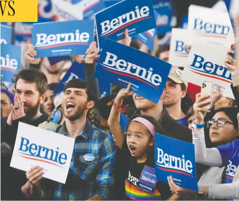  ?? SUSAN WALSH/THE ASSOCIATED PRESS ?? A crowd in Springfiel­d, Va., cheers for Democratic presidenti­al candidate Sen. Bernie Sanders at a campaign rally on Saturday.