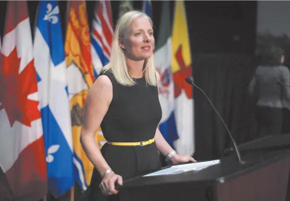  ?? CITIZEN NEWS SERVICE PHOTO BY PATRICK DOYLE ?? Canada will review the joint vehicle emissions standards it has with the United States before it decides what to do about the U.S.’s plan to weaken those standards in the coming years. Minister of Environmen­t and Climate Change Catherine McKenna speaks at a press conference in Ottawa on June 28, 2018.