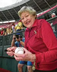  ?? David Kohl / Associated Press ?? The late Marge Schott’s racist statements as owner of the Reds have led to the University of Cincinnati removing her name from its baseball facility.