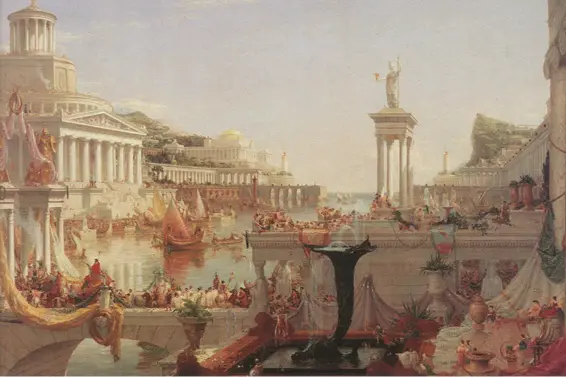  ??  ?? — The Consummati­on of Empire, by Thomas Cole, 1833-1836.