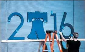  ?? CJ GUNTHER/EPA ?? Final touches are prepared Friday for this week’s Democratic convention in Philadelph­ia.