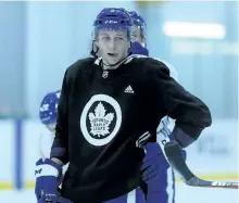  ?? DAVE ABEL/POSTMEDIA NETWORK ?? Rookie defenceman Travis Dermott practices with the Maple Leafs on Tuesday in Toronto.