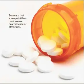  ??  ?? Be aware that some painkiller­s can increase heart disease or stroke risk.