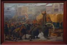  ?? FOTO COLLECTIE HET STADSMUS HASSELT, ?? Djef Swennen schilderde in 1899 deze zegening van de boerenkrij­gers op de Grote Markt in Hasselt.