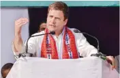  ??  ?? Congress vice-president Rahul Gandhi addresses an election campaign rally ahead of the Manipur Assembly polls, in Imphal on Tuesday