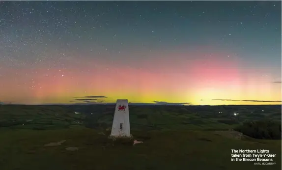  ?? KARL MCCARTHY ?? The Northern Lights taken from Twyn-Y-Gaer in the Brecon Beacons