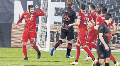  ?? JESSICA HILL THE ASSOCIATED PRESS ?? Toronto FC’s Alejandro Pozuelo scored his eighth goal of the season in the 23rd minute against the Red Bulls on Wednesday.