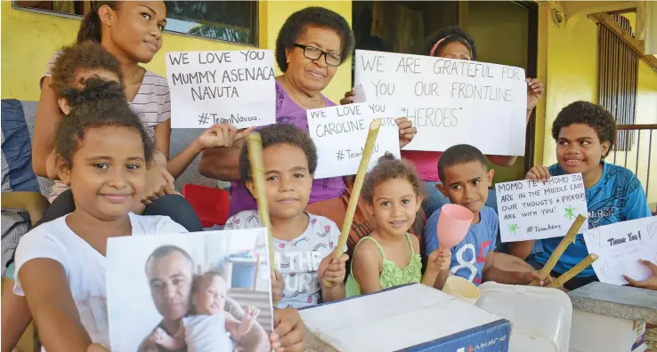  ?? Photo: Ronald Kumar ?? The Tuibau family of Cunningham, Suva, beat drums on April 23, 2020 to acknowledg­e their family members who are among the health frontliner­s in the fight against COVID-19.