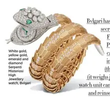  ?? ?? White gold, yellow gold, emerald and diamond Serpenti Misteriosi High Jewellery watch, Bvlgari