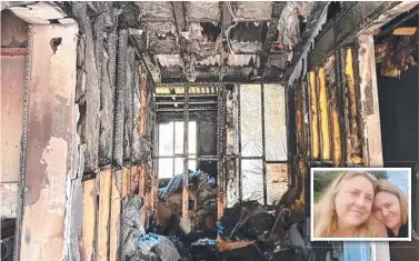  ?? ?? The burnt-out interior of the home, inset, Natasha Marie and Bec Wealands.