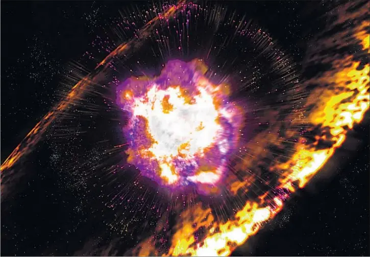  ?? GREG STEWART/SLAC NATIONAL ACCELERATO­R LAB ?? Imagen virtual de la explosión de una supernova difundida por los investigad­ores de la Universida­d Nacional Australian­a