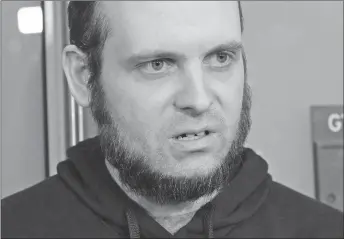  ?? CP PHOTO ?? Former Canadian hostage Joshua Boyle made a brief video appearance in an Ottawa courtroom yesterday after being charged with 15 offences, including sexual assault, following his release from captivity in Afghanista­n.