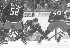  ?? ADAM CAIRNS/COLUMBUS DISPATCH ?? Blue Jackets defenseman Erik Gudbranson blocks a shot against the Sharks.