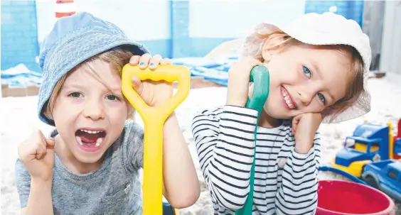  ??  ?? Twins Zach and Mila, 4, at Paradise Point Kindyland. Picture: Tertius Pickard