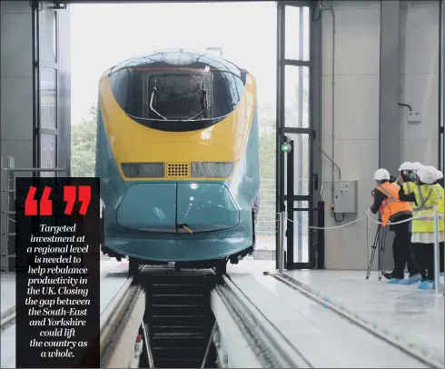  ??  ?? A Eurostar power car at the High Speed Rail College in Doncaster. Transport and skills will be vital to closing the productivi­ty gap.