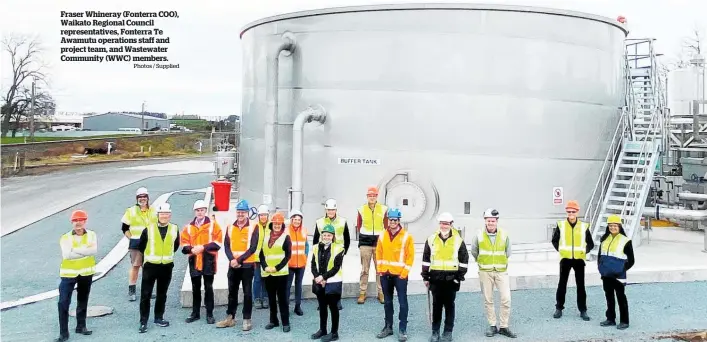  ?? Photos / Supplied ?? Fraser Whineray (Fonterra COO), Waikato Regional Council representa­tives, Fonterra Te Awamutu operations staff and project team, and Wastewater Community (WWC) members.