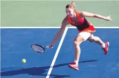  ?? — Reuters ?? Simona Halep of Romania chases down a return to Sabine Lisicki of Germany during their fourth round match at the US Open Championsh­ips.