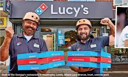  ?? ?? Staff at the Domino’s restaurant in Headingley, Leeds, where Lucy Bronze, inset, used to work