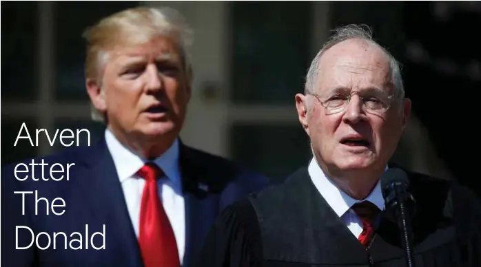  ?? FOTO: JOSHUA ROBERTS, REUTERS ?? TILBAKESTE­G: Forrige uke trakk Anthony Kennedy seg fra amerikansk høyesteret­t. Det betyr at Donald Trump får utnevne enda en dommer. Uansett hvem han velger, blir det et tilbakeste­g for det liberale Amerika. Spørsmålet er hvor stort, skriver BT-kommentato­r Eirin Eikefjord.