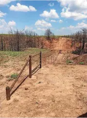  ?? [PHOTO PROVIDED BY KEVIN GORE] ?? Fencing such as like this, part of the Kevin Gore farm south of Lenora in Dewey County, has been getting replaced after wildfires burned the area earlier this year.