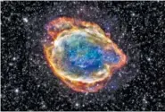  ?? CHANDRA X-RAY OBSERVATOR­Y/NASA ?? A Chandra X-ray Observator­y image shows a remnant from a Type 1a supernova observed in the Milky Way, one of the cosmic markers of how fast the universe is expanding.