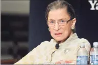  ?? Hearst Connecticu­t Media File Photo ?? Supreme Court Justice Ruth Bader Ginsburg at Yale University in 2012.