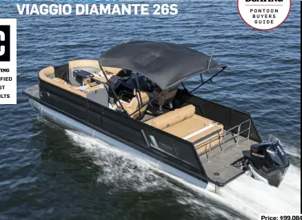  ??  ?? Price: $99,084
SPECS: LOA: 26'0" BEAM: 8'6" DRAFT: NA DRY WEIGHT: 3,495 lb. SEAT/WEIGHT CAPACITY: 12/2,600 lb. FUEL CAPACITY: 56 gal.
HOW WE TESTED: ENGINE: Mercury Verado FourStroke 250 hp DRIVE/PROP: Outboard/Mercury Enertia 141/2" x 17" 3-blade stainless steel GEAR RATIO: 1.85:1 FUEL LOAD: 56 gal. CREW WEIGHT: 400 lb.