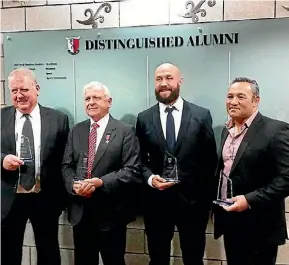  ?? SUPPLIED ?? Matthew Saunders, left, David Norman, DJ Forbes and Duane Mann, were recently inducted into the Kelston Distinguis­hed Alumni.