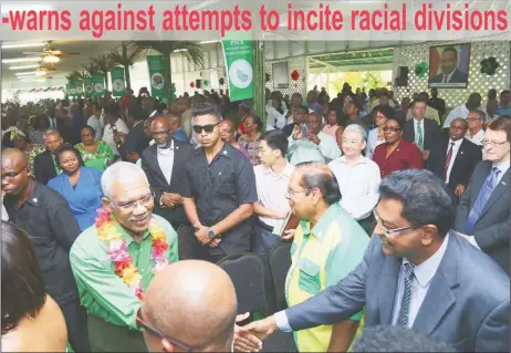  ?? (Photo by Keno George) ?? President David Granger, who is leader of the PNCR, greets AFC leader and Minister of Public Security Khemraj Ramjattan ahead of the opening of the PNCR’s 19th Biennial Delegates’ Congress at Congress Place, Sophia yesterday.