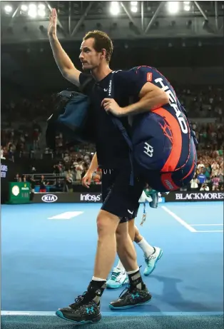  ??  ?? Andy Murray takes his leave in Melbourne after losing to Agut in five sets