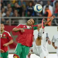  ?? AFP ?? Morocco’s Mounir Obbadi (left) vies for the ball with Libya’s Faisal Mansour Ali Saleh during the 2015 Africa Cup of Nations qualifying match in Agadir.—
