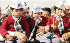  ?? PIC/NAVEEN SHARMA ?? Children dressed as AAP convenor Arvind Kejriwal at the Ramlila Maidan, in New Delhi