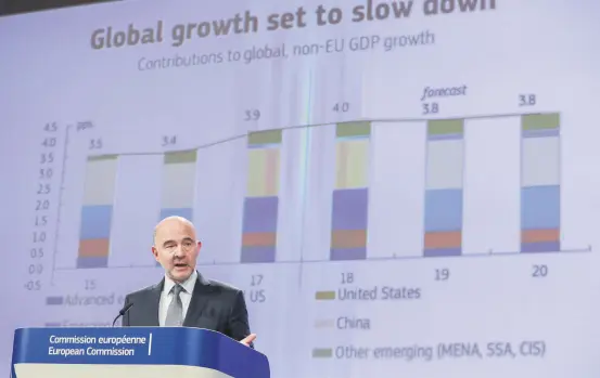  ??  ?? European Commission­er for Economic and Financial Affairs, Pierre Moscovici, gives a press conference on the Autumn 2018 Economic Forecast at the European Commission in Brussels yesterday.