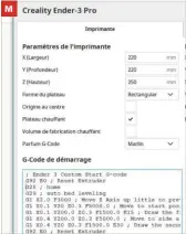  ??  ?? L Dans Cura, il faut modifier le code de l’imprimante. M Entrez les nouvelles valeurs G28 et G29 puis fermez les réglages. N L’impression d’un fichier de calibrage est un plus.