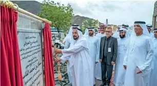  ?? Supplied photo ?? His Highness Sheikh Dr Sultan bin Muhammad Al Qasimi, Member of the Supreme Council and Ruler of Sharjah, and His Highness Sheikh Saud bin Saqr Al Qasimi, Member of the Supreme Council and Ruler of Ras Al Khaimah, during the foundation stone-laying ceremony of the Arab Academy for Science in Khor Fakkan. —