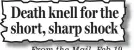  ??  ?? From the Mail, Feb 19 Death knell for the short, sharp shock