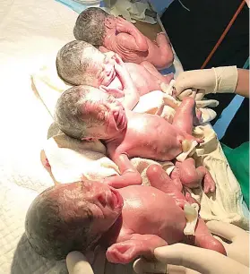  ?? / TAMPO ?? ■ QUADRUPLET­S: Mao kini ang quadruplet­s nga anak nila ni Kenneth Tongol ug Irene Rodriguez. Ang mga ginikanan nagkinahan­glan og tabang alang ning mga masuso.