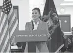  ?? MICHIGAN EXECUTIVE OFFICE OF THE GOVERNOR ?? Gov. Gretchen Whitmer speaks at a ceremony in Suttons Bay on Thursday before signing the education budget.