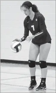  ?? File Photo by Randy Moll ?? Hannah Boss, a Gentry senior, gets ready to serve during the final regular-season game against the Lady Lions at Gravette High School on Oct. 12.