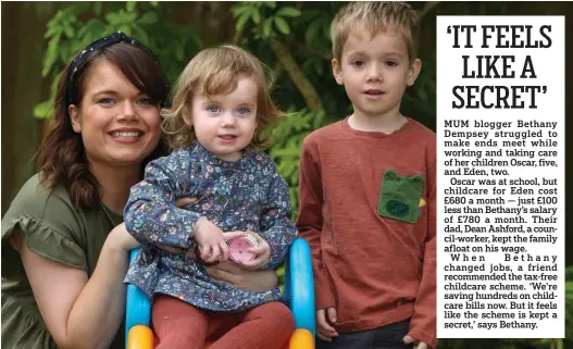  ?? Picture: SWNS ?? Spreading the word: Bethany Dempsey with her son Oscar, five, and daughter Eden, two