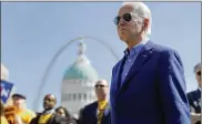  ??  ?? Democratic presidenti­al candidate former Vice President Joe Biden waits to take the stage during a campaign rally Saturday in St. Louis.