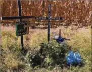  ?? LAWRENCE BUDD / STAFF ?? A memorial in Warren County is dedicated to Noah Theiss, 17, who died in a crash in May on Springboro Road.