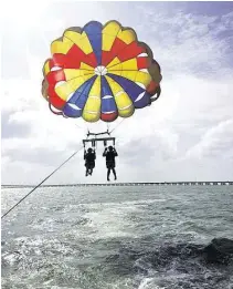  ?? Courtesy photo ?? Parasailin­g with Coconut Water Sports is a fine way to get a different perspectiv­e of South Padre Island.